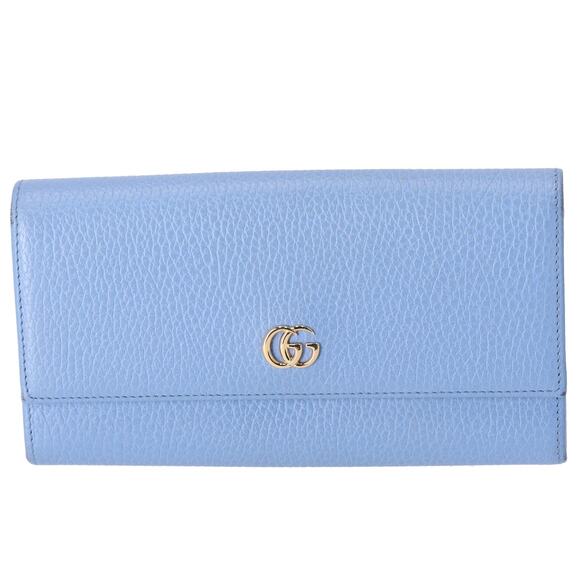 GUCCI GG Marmont Long Wallet 456116 Blue Leather - Picture 1 of 6